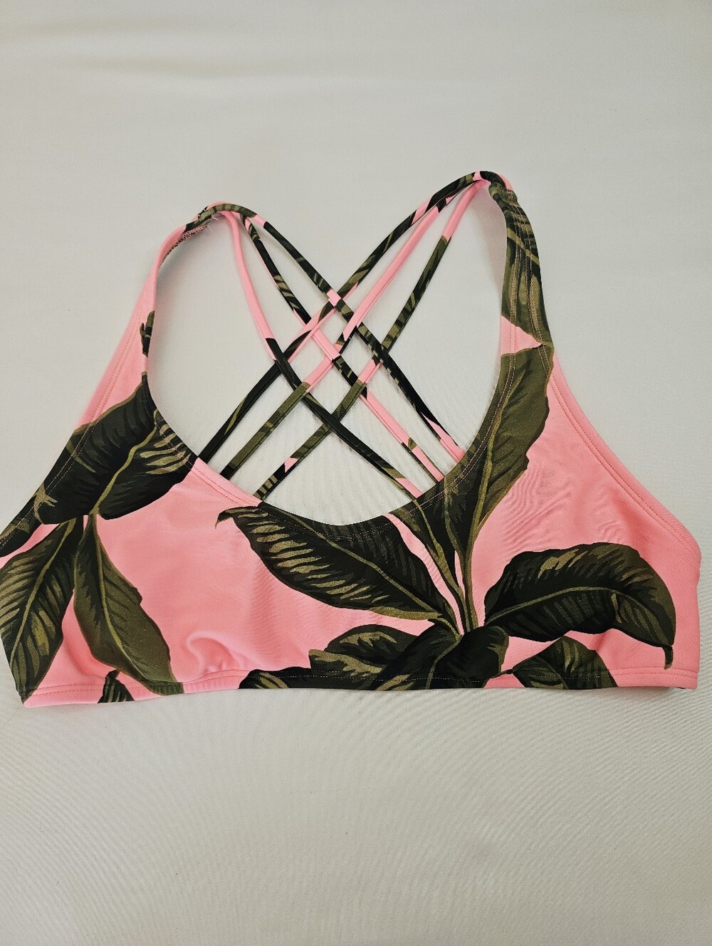 Eidon Tropical Palm Sporty Criss Cross Back Bikini Top Size XL Beach Summer Surf
